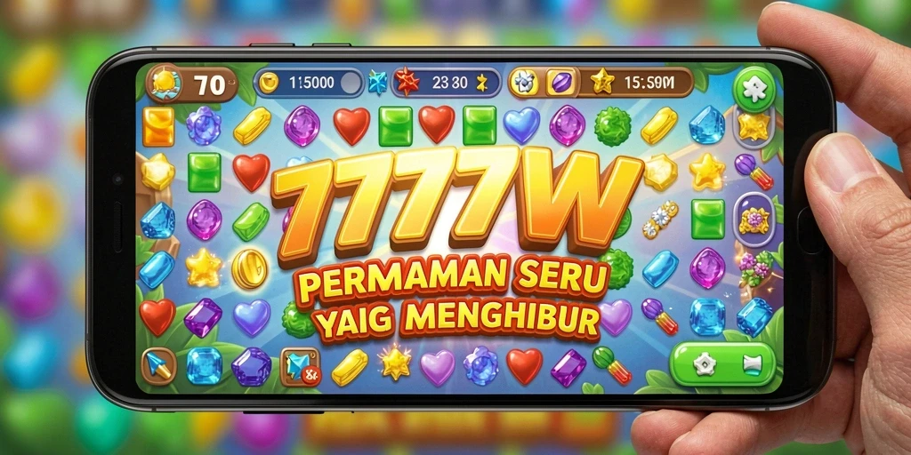 Tampilan screenshot gameplay 7777W yang penuh aksi Match-3.