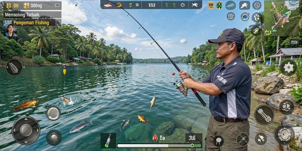 Screenshot gameplay 8II menampilkan momen memancing yang seru dan mengesankan.