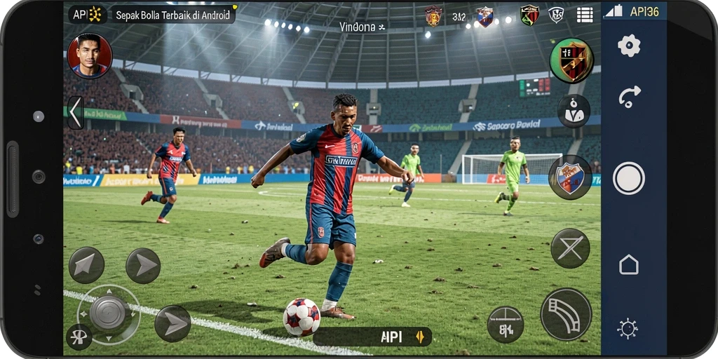 Tampilan gameplay seru dengan grafik sepak bola realistik.
