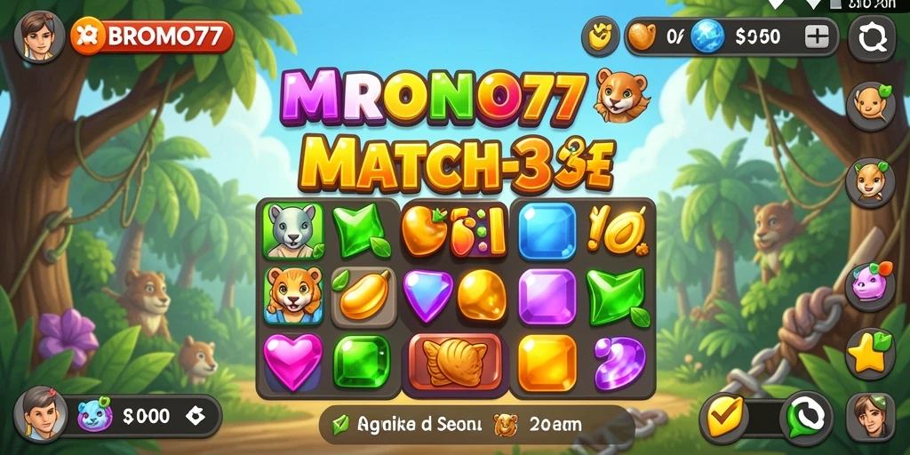 Tampilan menarik dari gameplay BROMO77 dengan aksi Match-3 yang cepat.