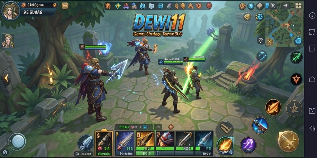 Screenshot utama DEWI11 menampilkan pertempuran strategis yang mendebarkan.