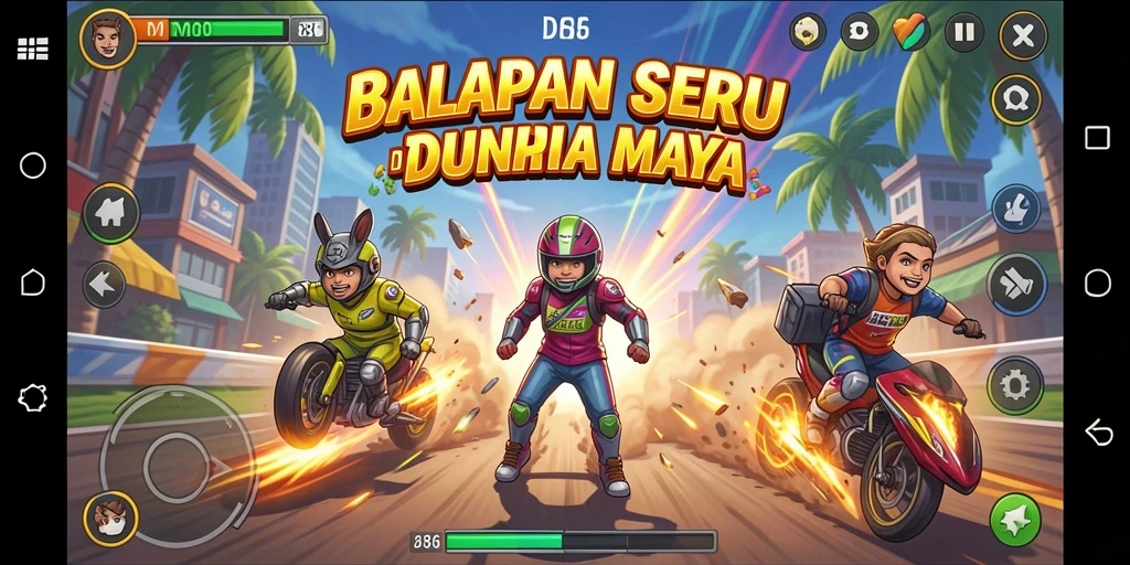 Tangkapan layar DMD686 menampilkan aksi balapan yang intens dan grafis yang menawan.