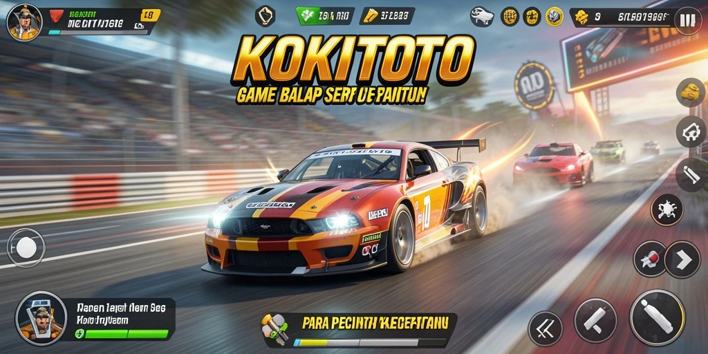 Screenshot gameplay KOKITOTO menampilkan aksi balap yang mendebarkan.