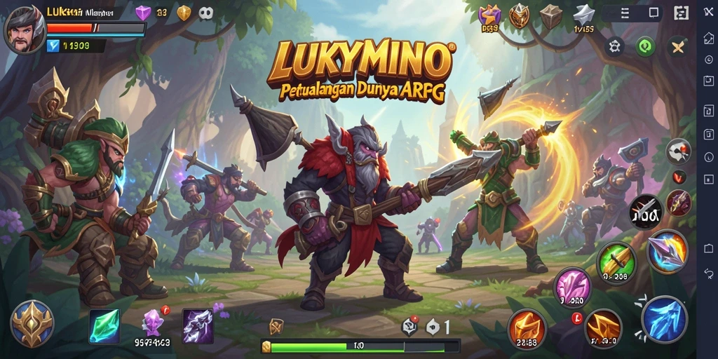 Tampilan gameplay seru LUKYMINO yang menampilkan pertarungan epik.