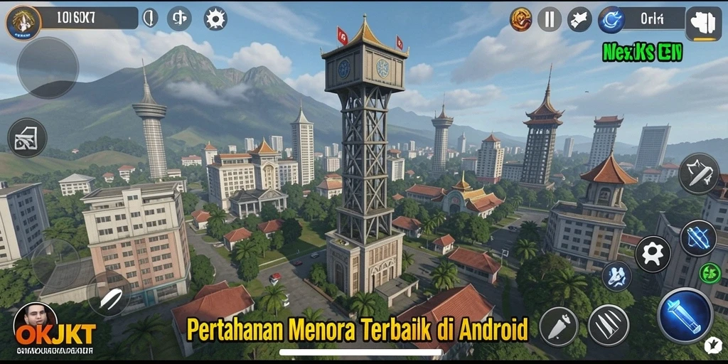Tampilan gameplay mendebarkan dalam OKJKT Tower Defense.