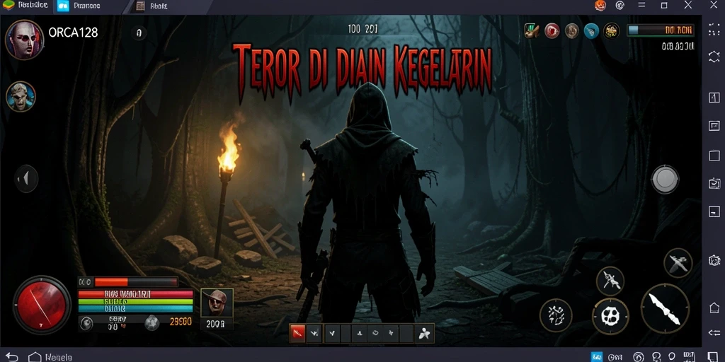 Screenshot gameplay ORCA128 menampilkan suasana mencekam yang mengintimidasi.