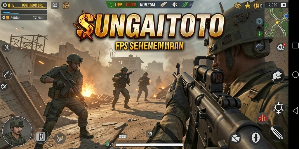 Screenshot SUNGAITOTO yang menunjukkan aksi pertempuran FPS yang intens.